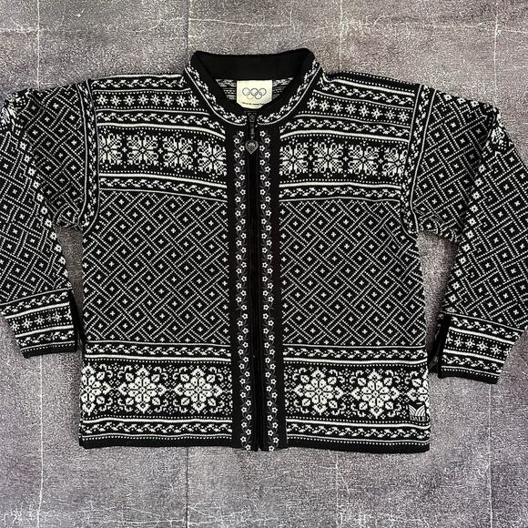 Women's Vintage Y2K Dale of Norway Olympic Norwegian Wool Black Zip Sweater Sz L - Picture 1 of 4